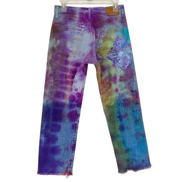 Levis Tie Dye Jeans Waist 26 Womens Size 2 XS Handmade Tie Dye Painted Purple - Picture 2 of 16